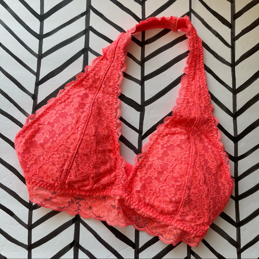 Gilly Hicks Halter Top Lace Bralette Bright Coral